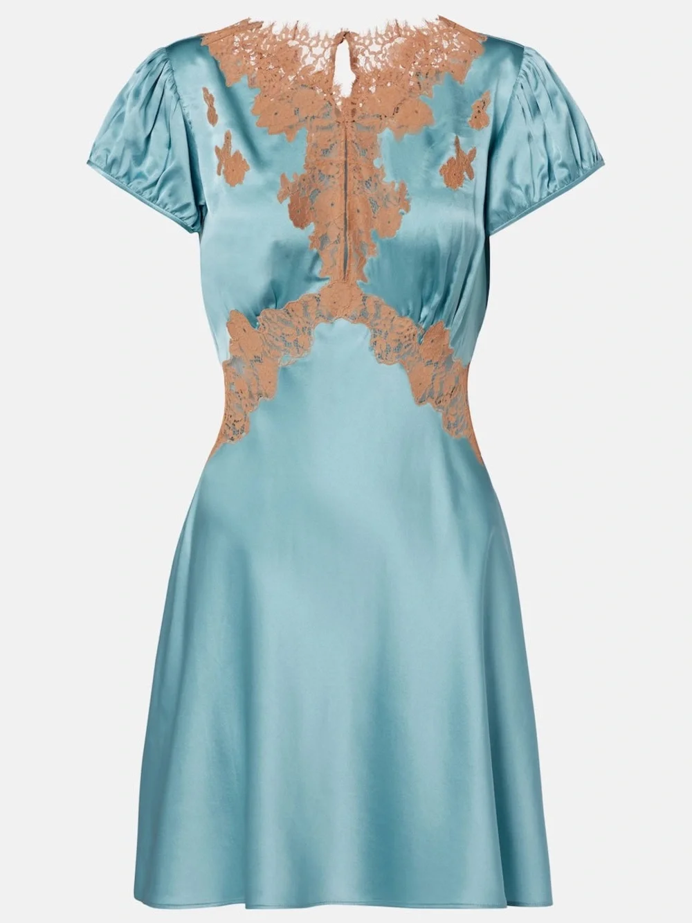 Doen Junia Silk Mini Dress with Lace Aquamarine - Picture 1 of 4